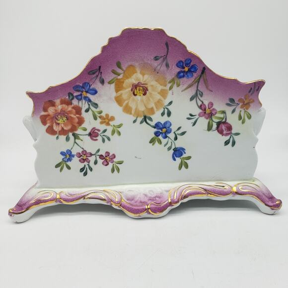 Limoges Hand Painted Floral Two Tier Footed Letter Holder. China Porcelain - Picture 7 of 16